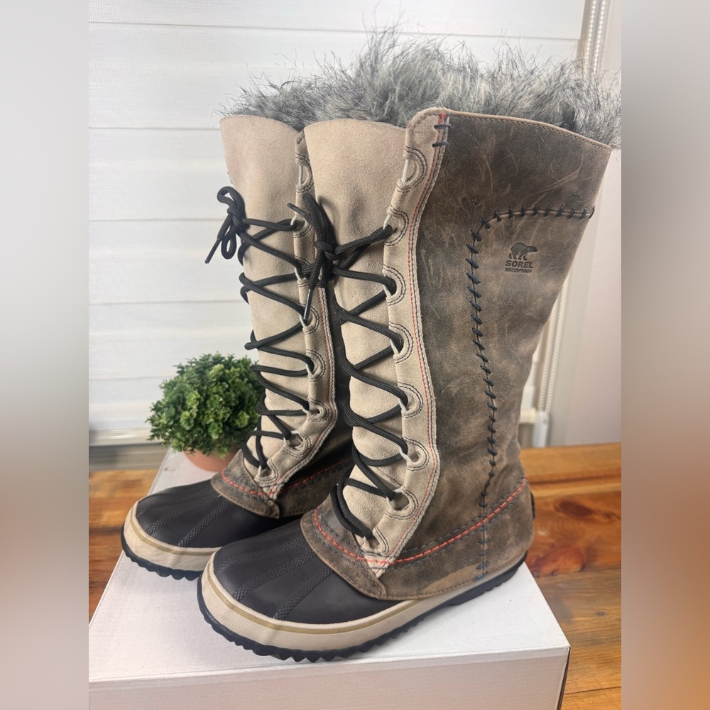 Sorel Cate the Great Tall Winter Boots Leather Waterproof Size 7